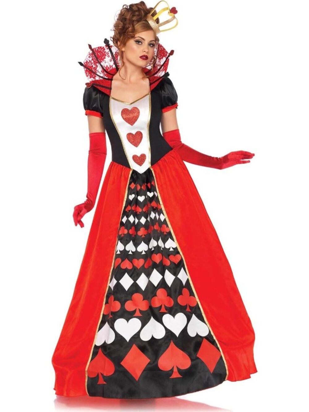 Deluxe Queen of Hearts Costume Set - 2 Pc Ball Gown & Crown for Adults